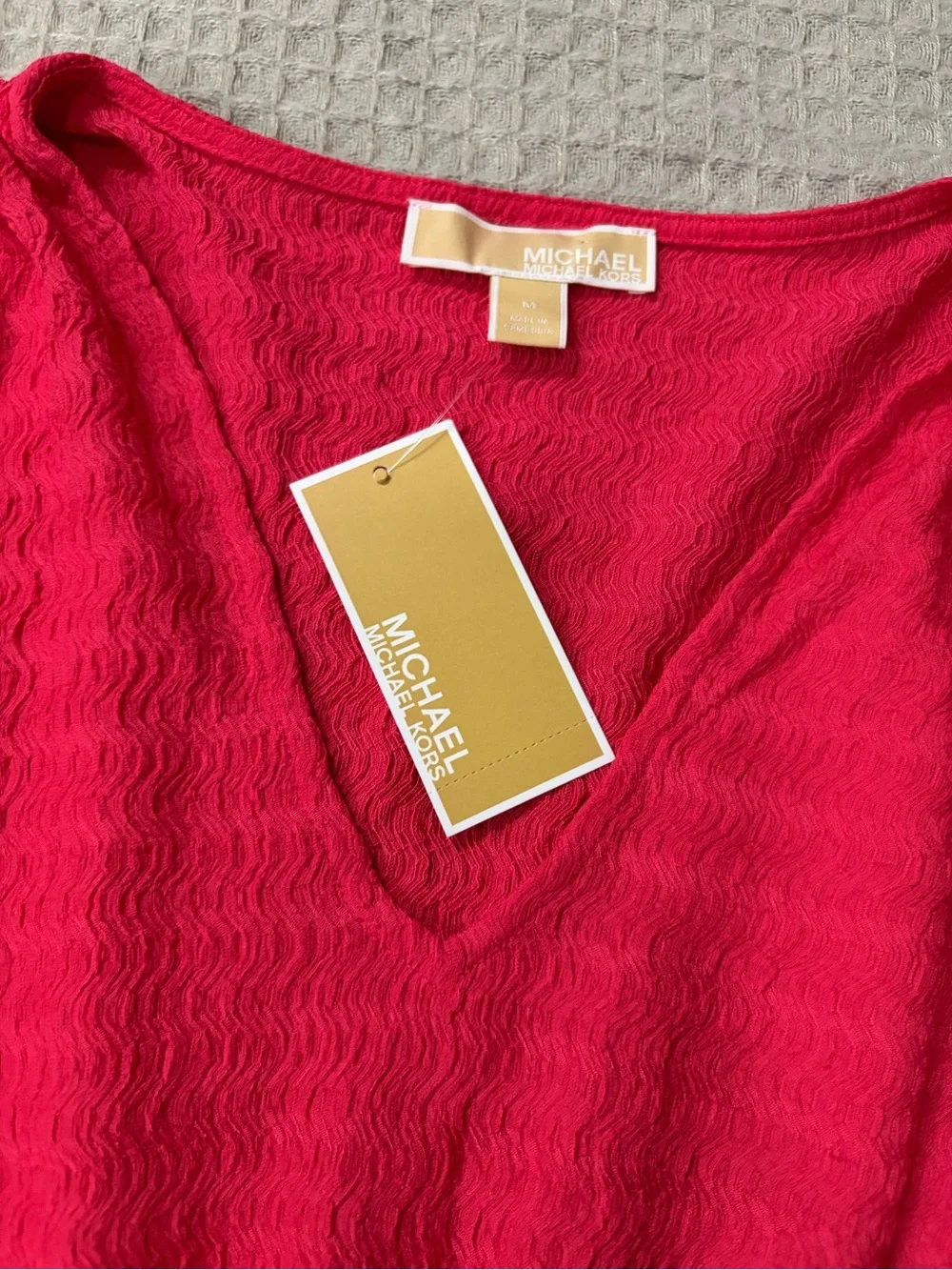 Michael Kors Bright Pink V-Neck Peplum Blouse